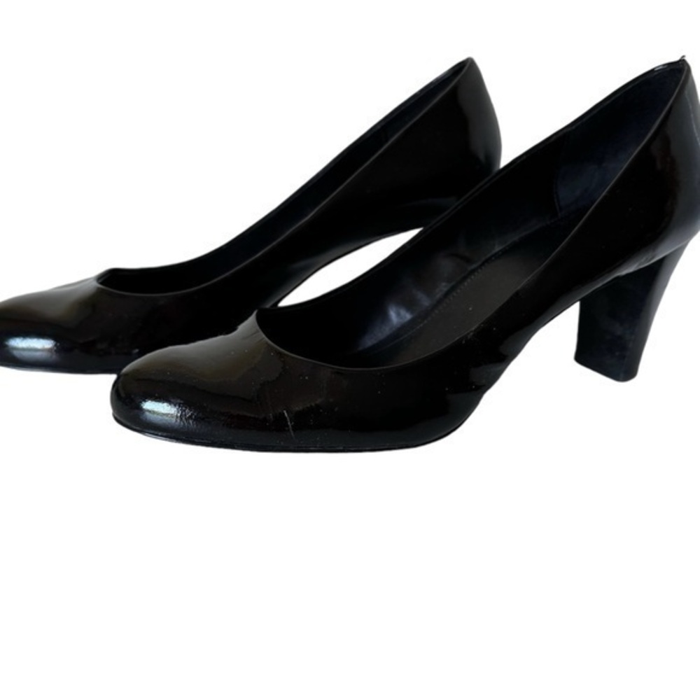 Calvin Klein Black Patent Leather Chunky High Heel Pumps Shoes Size 10